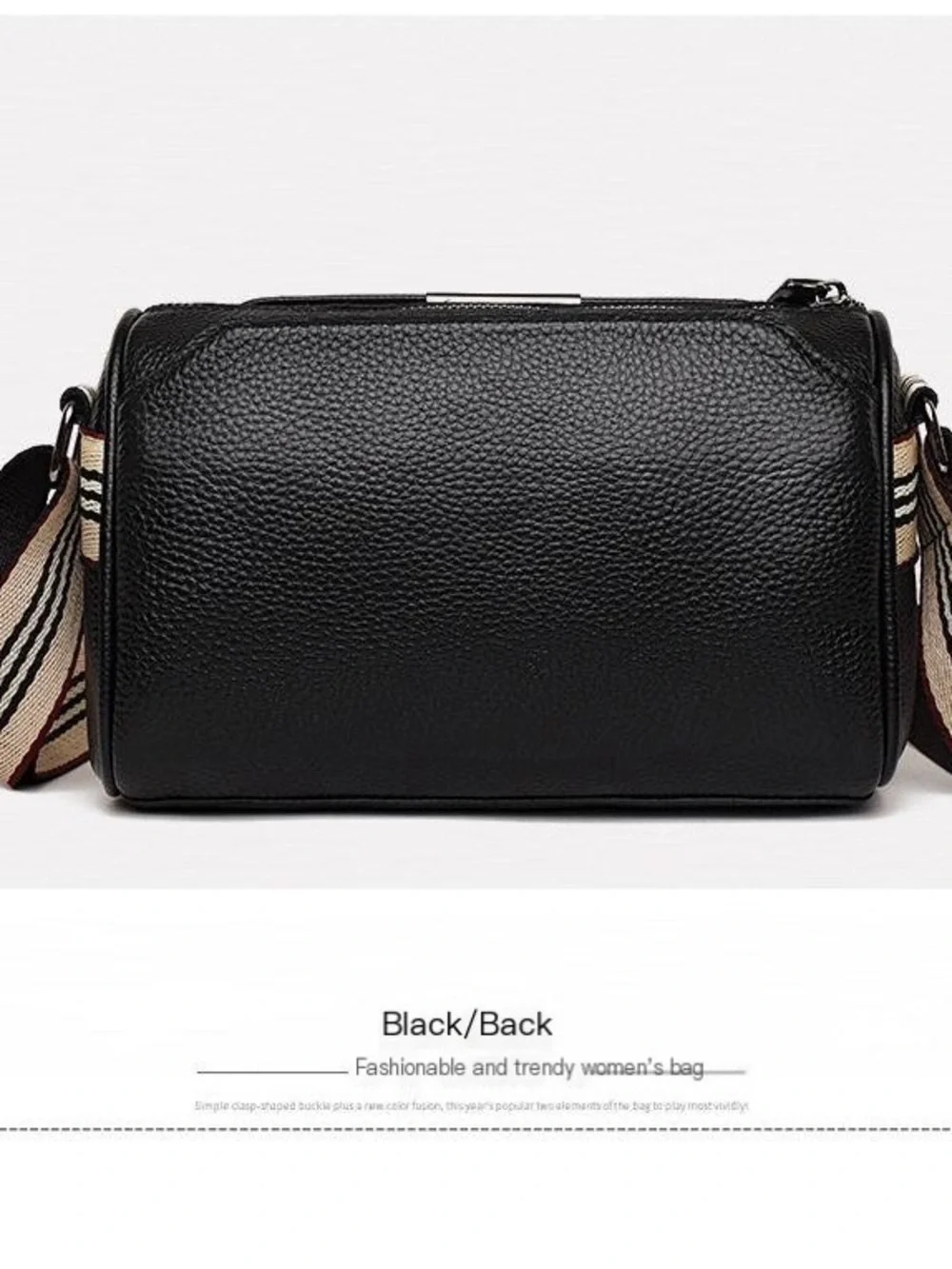 Textured Green Genuine Leather Crossbody Bag with Striped Strap